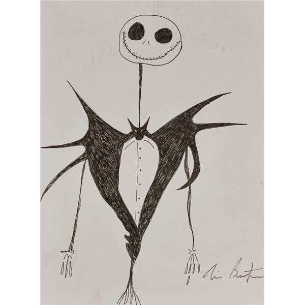 Tim Burton signed Jack Skellington sketch.
