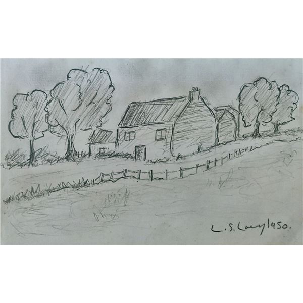 L.S.Lowry drawing of an old farm house.