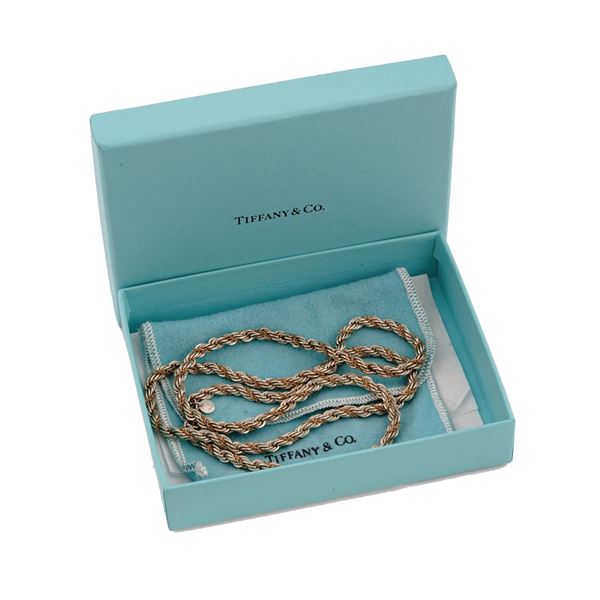 TIFFANY STERLING 14K TWISTED ROPE CABLE NECKLACE.