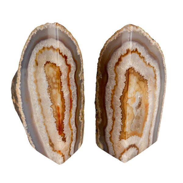 Natural Banded Agate Crystal Geode Stone Bookends