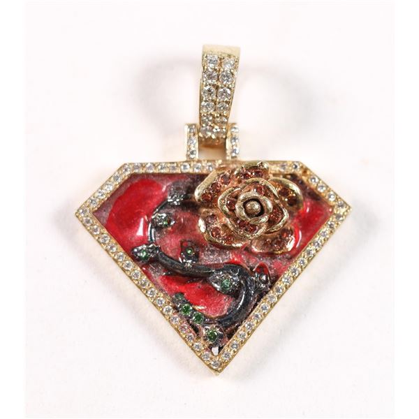 YELLOW GOLD .80 CTW DIAMOND SUPERMAN PENDANT