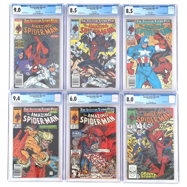 MARVEL THE AMAZING SPIDER-MAN COMICS #321-326 GRADED.