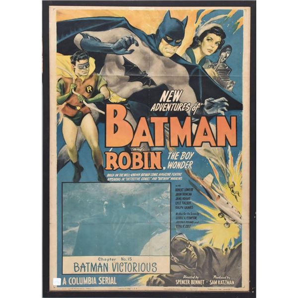 Vintage Original Batman & Robin Serial Movie Poster, c. 1949 for the TV series The New Adventures of