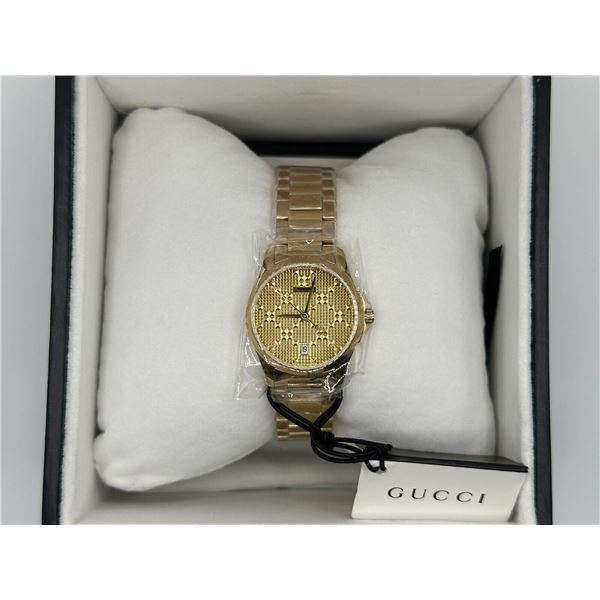 GUCCI Stainless Steel 38mm G-Timeless Diamante Quartz Watch in gold colour. Model: YA126553