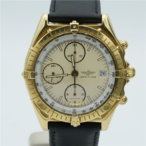 Breitling Chronomat Men's Watch 18K 750 Gold Vintage 81950 Automatic White BR009