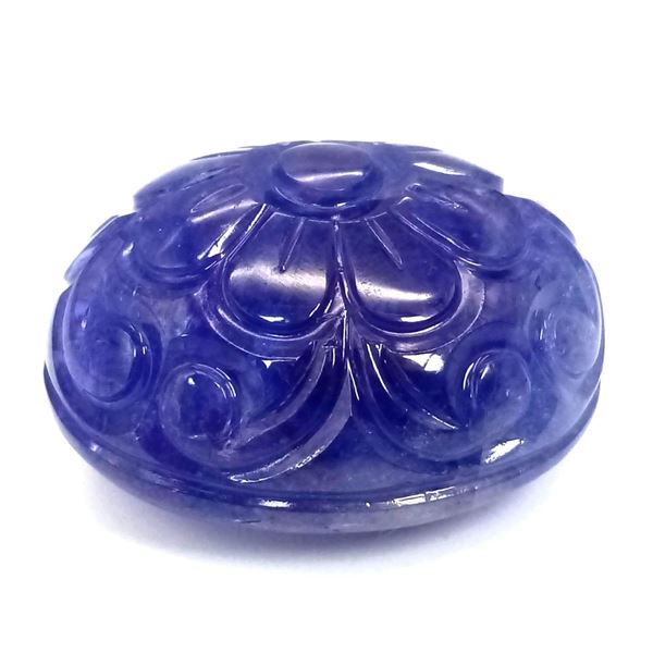 62Ct Carved, Natural Tanzanite, Large Rare Gemstone, Oval Shape.
