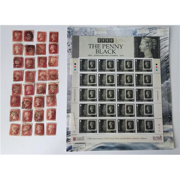 Collection of Victorian Penny Red one penny stamps