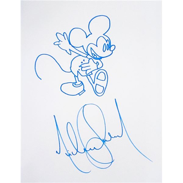 Michael Jackson hand drawn signed Mickey Mouse drawing.