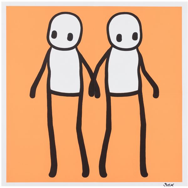 David Hackney - Stik, Holding Hands (Orange), 2020.