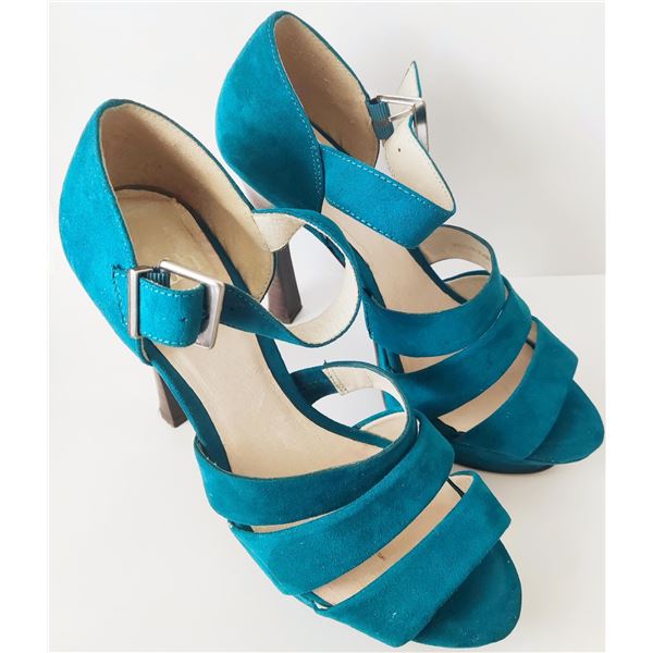 Ladies 'Faith' turquoise high heeled shoes.