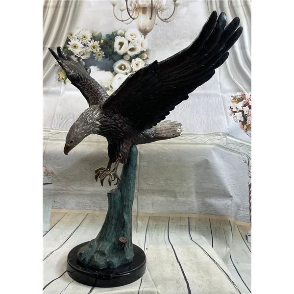 Swooping American Bald Eagle Bronze Metal Sculpture 30”x28”