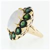 Image 6 : Vintage 14k Gold Large Oval Moonstone Solitaire Round Green Tourmaline Halo Ring