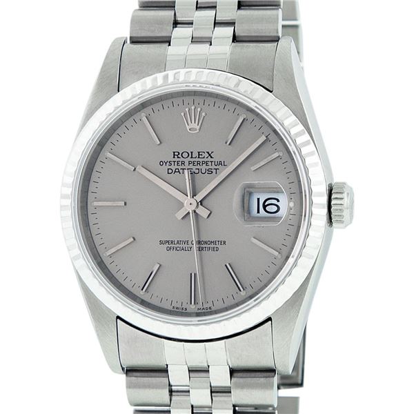 Rolex Mens Stainless Steel Slate Grey Index Datejust Jubilee Band Datejust Wrist