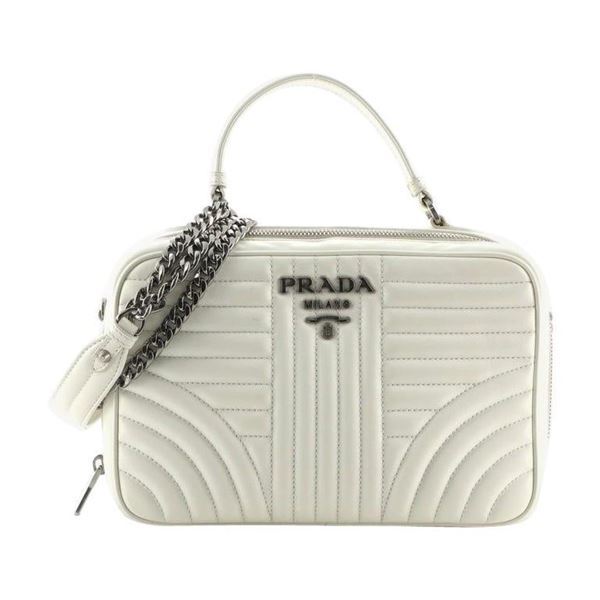 Prada Neutral Quilted Leather Diagramme Zip Around Medium Top Handle Bag