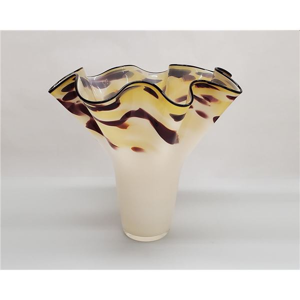 Cream Speckled Fluted Vase by Seattle Glassblowing Studio