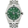 Image 2 : Rolex Mens Stainless Steel Green Roman Diamond & Emerald Datejust Wristwatch