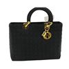 Christian Dior Black Cannage Quilted Nylon Large Lady Dior Bag