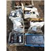 Image 1 : Pallet of Breakers, Switches, Surge Protector, Door Stops and 3- LED Signs
