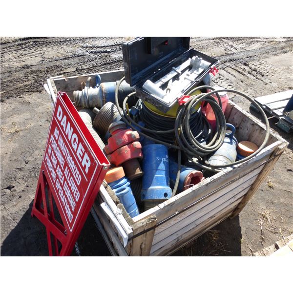 Crate Full of Couplers, Scale, Hose and Danger Sign