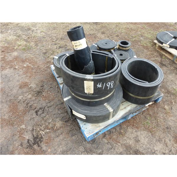 Pallet of Belting - 29 1/2" x 4', 9 3/4" x 9', 6" x 96', 2 3/4" x 25', 3" x 4'3", 2 3/4" x 25', 1 3/