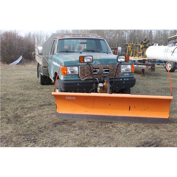 1990 F350 4X4, 460, 4spd, c/w Front Snow Blade, Showing 132,173 Km, 10' Aluminum Deck, Good 16" Rubb