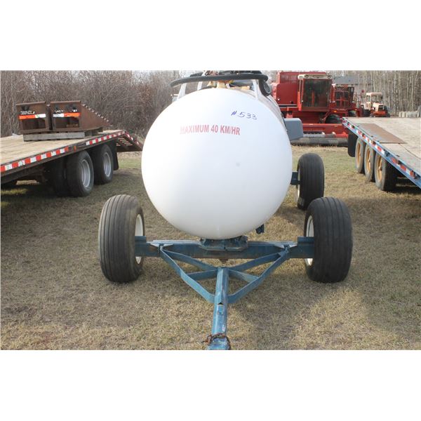 1976 Westeel-Rosco 1000 gal Anhydrous Ammonia Tank, A230, 250 lb Valve c/w Heavy Duty Wagon