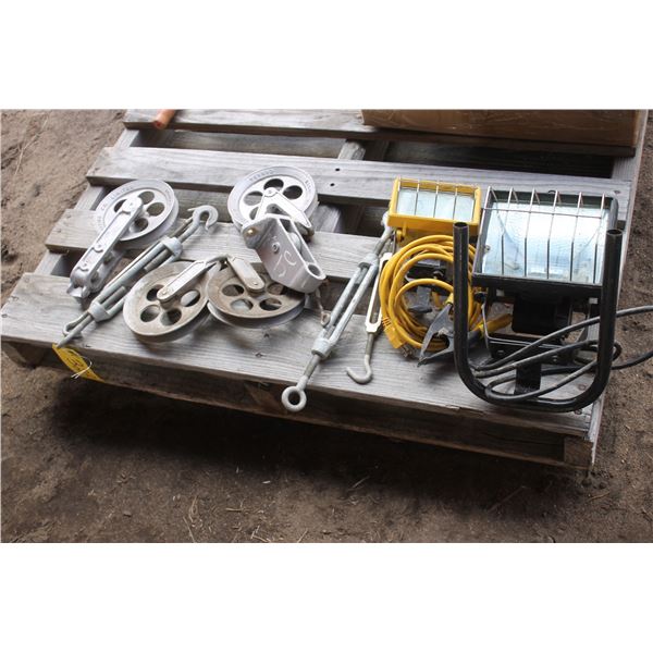 Clothes Line Pulley, Turnbuckles and Work Light