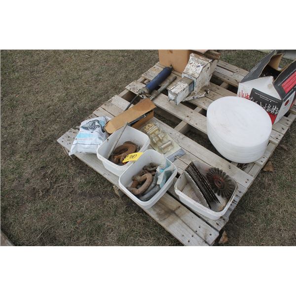Shackles, Saw Blades, Hooks, 5" Vise, Grease Gun and Shingle Nails