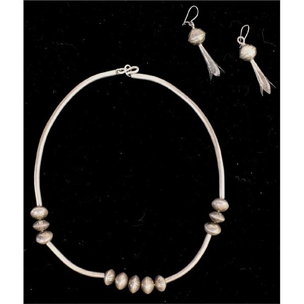 Historic Navajo Sterling Bead Choker and Earrings