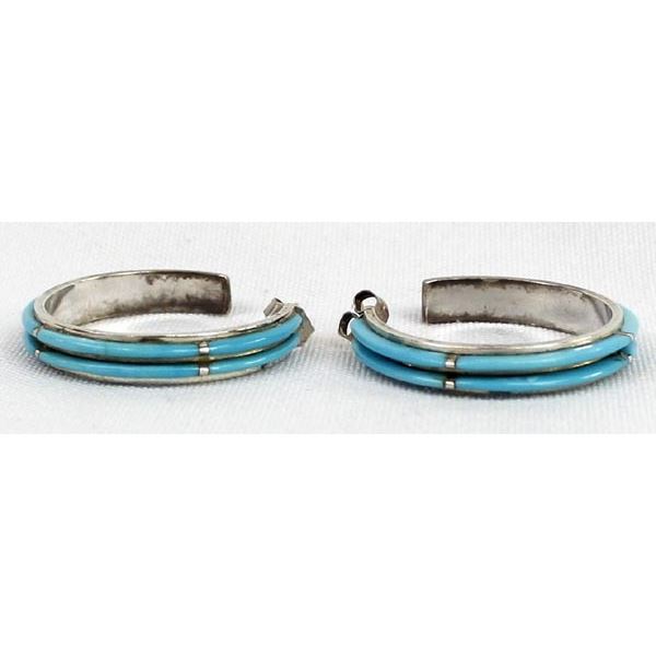 Navajo Sterling Turquoise Hoop Earrings