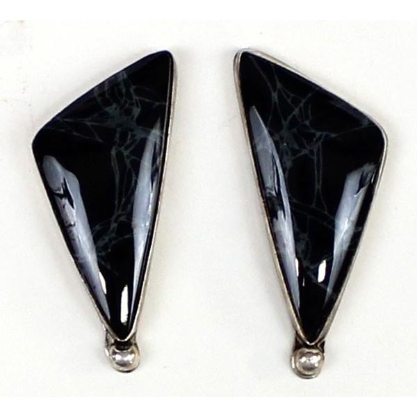 Navajo Sterling Black Marble Earrings