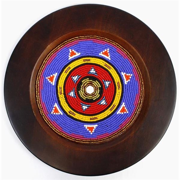 Hand Beaded Wood Platter by Kathy Kills Thunder