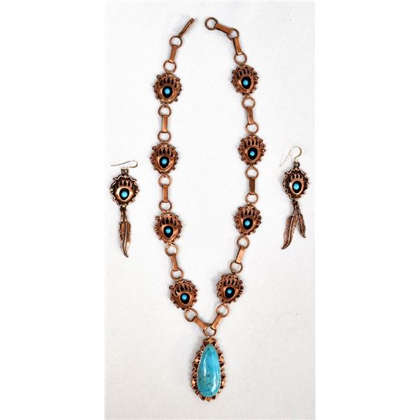 Running Bear Copper & Turquoise Necklace,Earrings