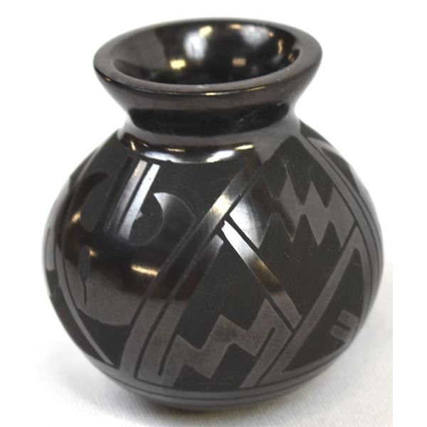 Miniature Mata Ortiz Etched Black Pottery Jar
