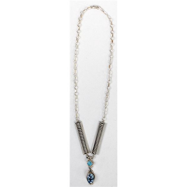 Navajo Running Bear Sterling Blue Topaz Necklace