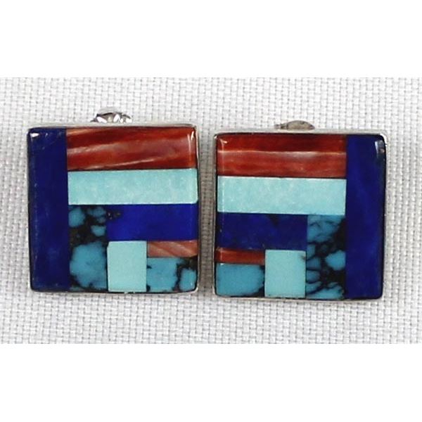Native American Zuni Sterling Inlay Earrings