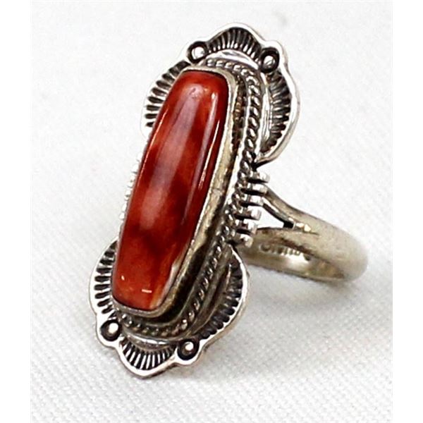 Navajo Sterling Red Shell Ring, Size 8