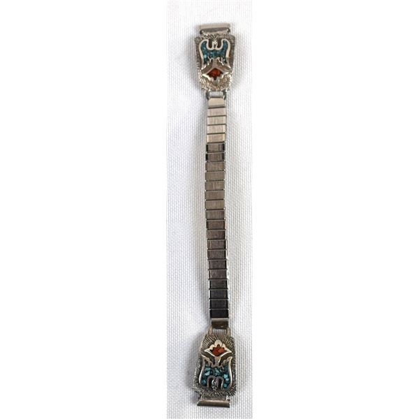 Navajo Sterling Chip Inlay Peyote Bird Watch Band