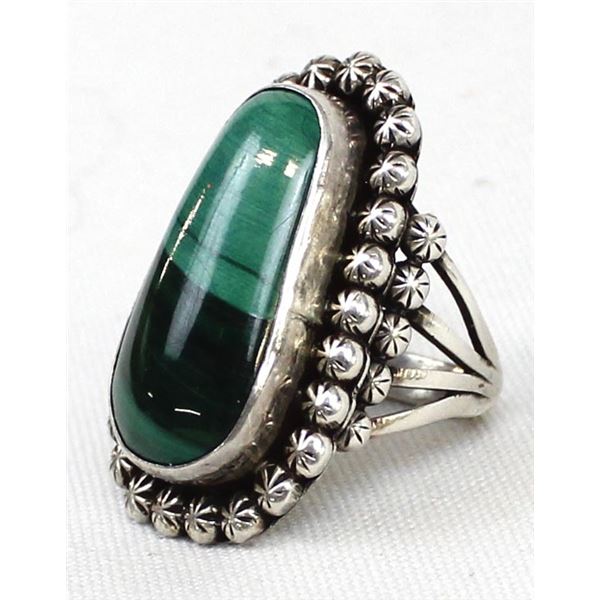 Large Navajo Sterling Malachite Ring, Size 9