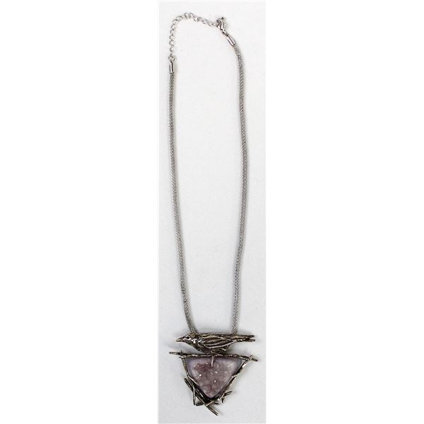 Sterling Crow and Amethyst Druzy Pendant Necklace