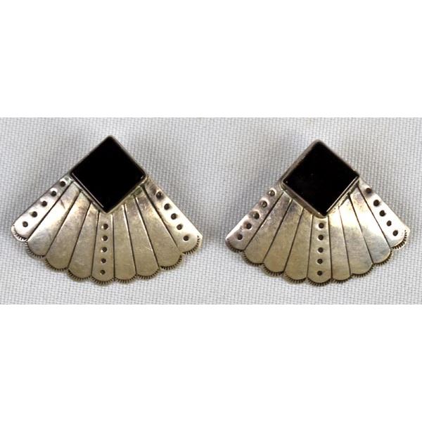 Navajo Sterling Onyx Pierced Earrings