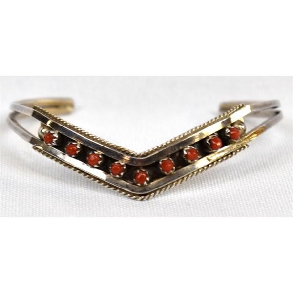 Zuni Sterling and Coral Bracelet by Sue Leekity