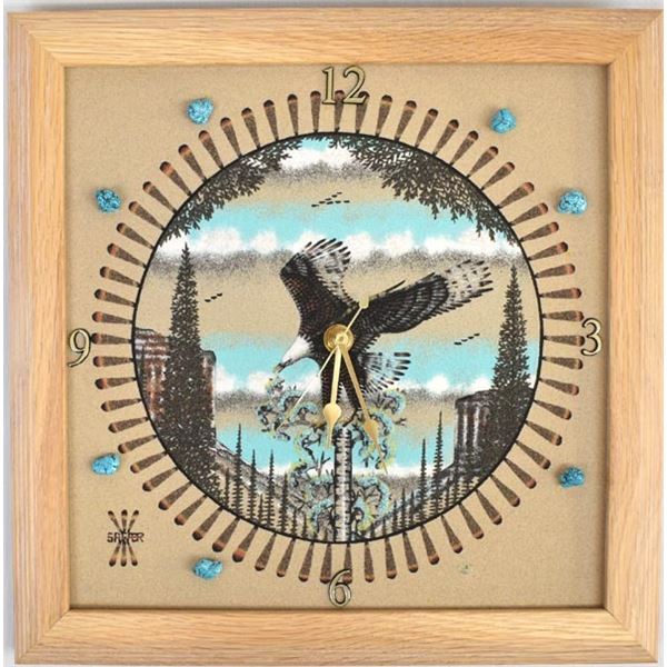 Navajo Sand Painting Clock by Alfred Saltwater