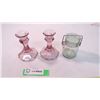 Image 1 : Purple glass candle stick holders + little jar