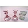 Image 2 : Purple glass candle stick holders + little jar
