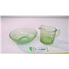 Image 1 : (2) piece green glass pitcher (uranium glows)