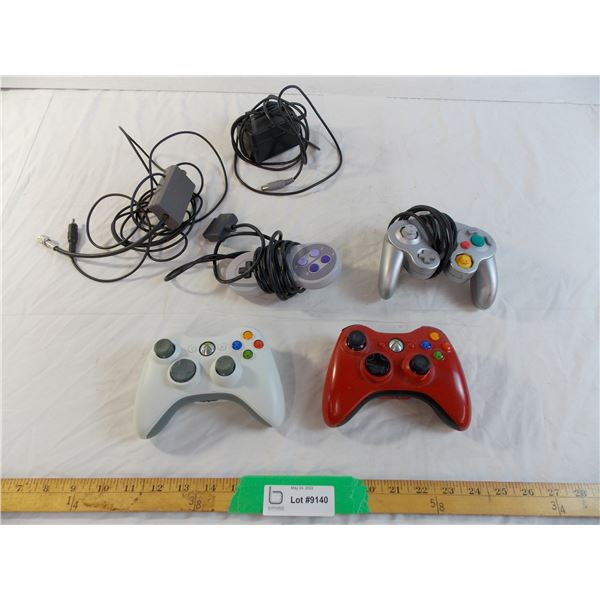 Super nes power adapter + controller + gamecube + xbox controllers