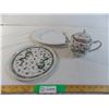 Image 1 : Japanese Dragon Teapot + plate (ceramic) with (enamel) white plate