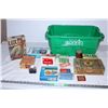 Image 1 : Green bin with vintage boxes and misc items