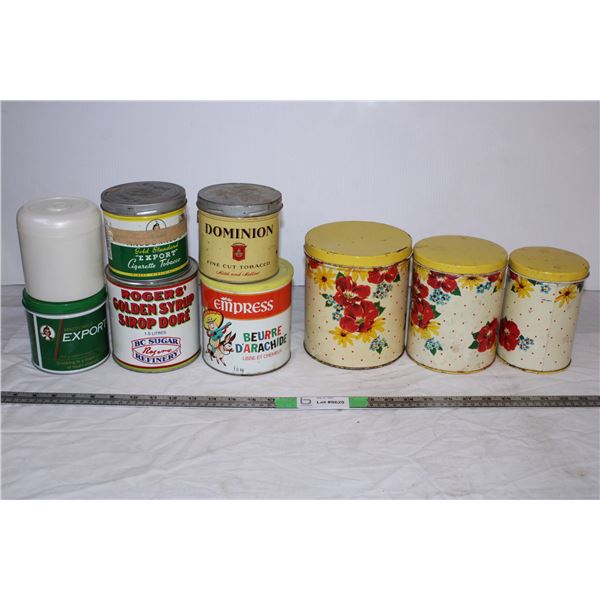 Vintage canisters (3),misc tins/container